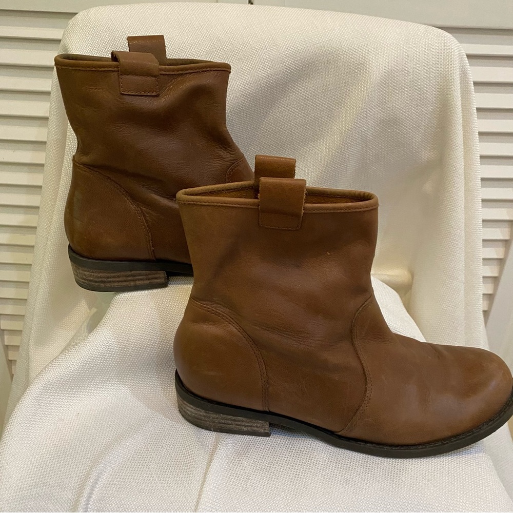 Sole Society Natasha Vintage Cognac Leather Pull On Boots Rubber Sole W 7 - Picture 4 of 8